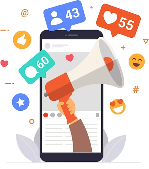 Social Media Management mit Smartphone und Social-Media-Symbolen